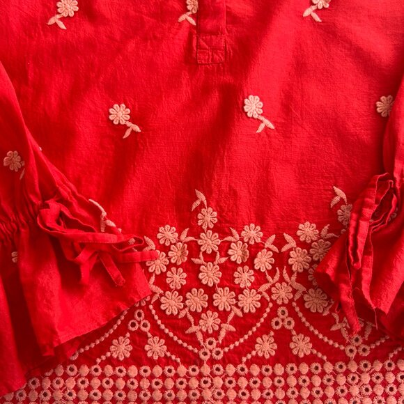 J. Crew Floral Applique Embroidered Cotton Voile Peasant Blouse/Top/Shirt Small - Picture 5 of 10